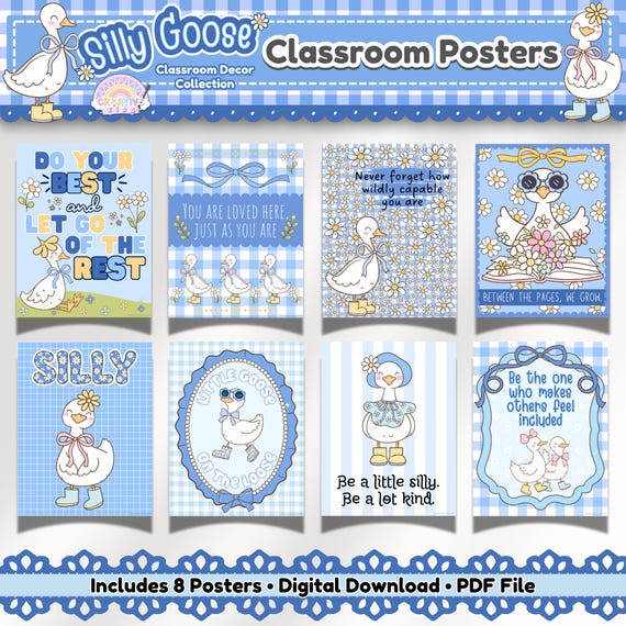 Classroom Posters Vintage Silly Goose Printable | Educational Wall Art for Preschool, Daycare, and Kids | Playroom Decor, Bulletin Board Kit