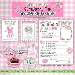 Muttertagsgeschenk Bastelset für Kinder | Druckbare Erinnerungskarte, Handabdruck Kunst, Geschenkanhänger, Gedicht, Vorschul- und Kindergarten-Aktivität | Alles über Mama
