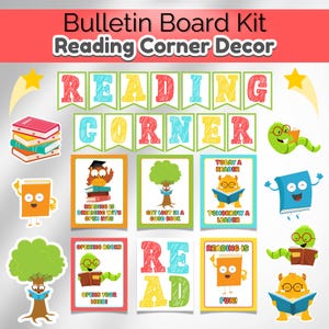 Reading Corner Bulletin Board Kit | Daycare Playroom | Preschool Book Center | Preschool Center Posters | Library Decor | Classroom Wall Art