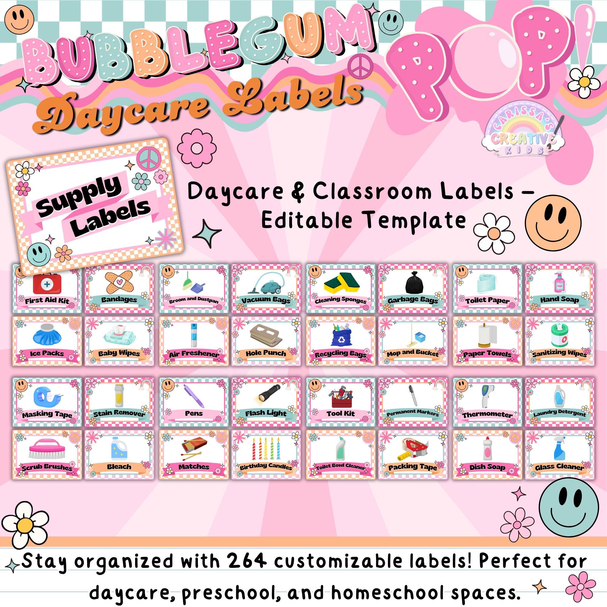 Kid Work Labels Daycare Classroom Organization Labels | Preschool Labels With Pictures ...