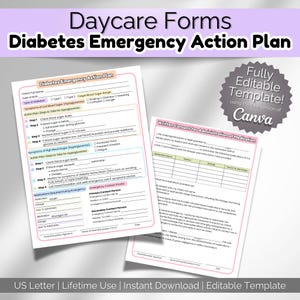 Diabetes Notfallplan | Bearbeitbares medizinisches Kinderspielzeug für Kindergarten und Vorschule | Hypoglykämia & Insulin Pflege Template