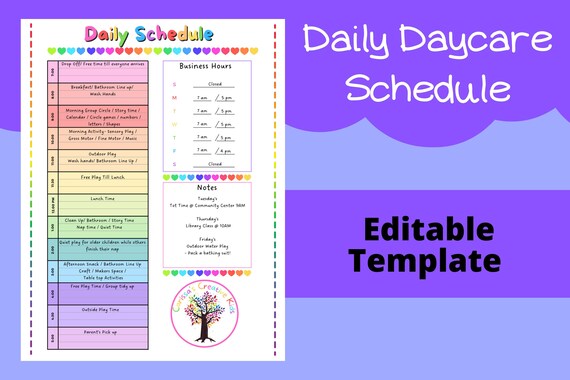 Daily Daycare Schedule Editable Template Perfect for - Etsy