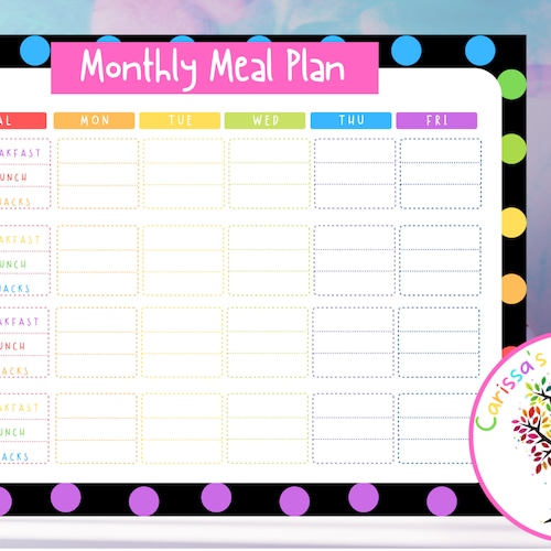 Monthly Daycare Meal Plan Printable Daycare Menu Daycare - Etsy