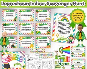 St Patricks Day Leprechaun Scavenger Hunt | Kids Saint Patricks Party Game & Crafts | Leprechaun Trap Printable Game | Treasure Hunt Clues