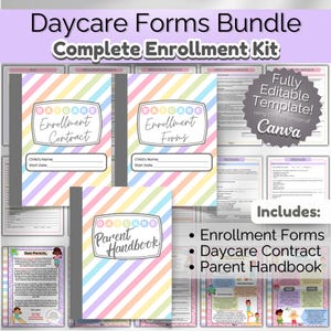 Daycare Forms Enrollment Welcome Package- Daycare Contract, Enrollment Forms, Parent Handbook, and More! | Editable Templates for Childcares