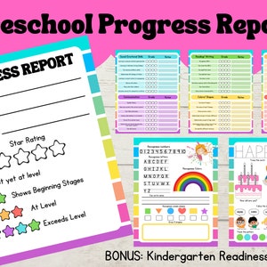 Preschool Progress Report | Kindergarten Readiness Checklist | Pre- K Progression Report | Daycare Progress Report | Preschool Skills Report