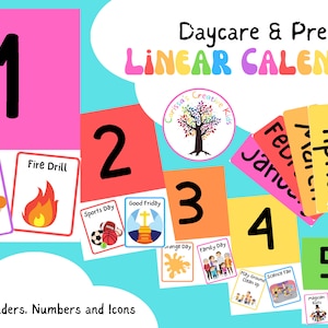 Daycare or Preschool Linear Calendar | PreK Calendar | Printable PDF Calendar | Childcare Circle Time Activity | Kids School Calendar