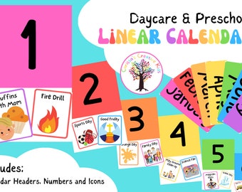 Calendário Linear para creche ou pré-escola | Calendário Pré-K | Calendário em PDF para impressão | Atividade do Círculo de Puericultura | Calendário escolar infantil