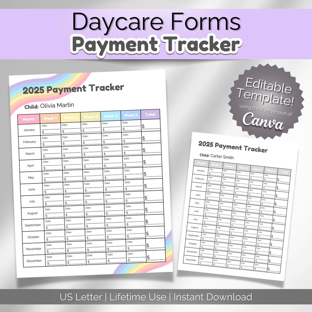 Daycare Forms Bill Payment Tuition Tracker | Editable Canva Template ...