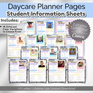 Student Information Sheets | Child Emergency Contact Form | Planner Insert | Home Daycare Forms | Editable Template | Preschool Resource