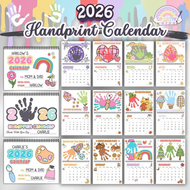 2026 Handprint Calendar for Kids – Printable Craft, Baby Keepsake ...