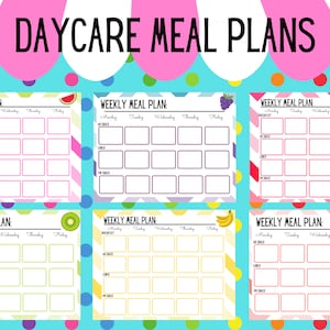 Editable Daycare Meal Planner | Childcare Menu Planner | Home Daycare Menu Template | 8 Colorful Fruity Designs | Childcare Printable