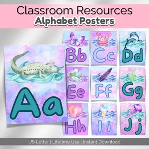 Pósteres del alfabeto bajo el mar, decoración para aulas preescolares, arte de pared para salas de juegos de sirenas, pósteres educativos de aprendizaje del alfabeto para guarderías
