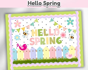 Hello Spring Bulletin Board Kit | Preschool Classroom Decor | Daycare Wall Art | Nursery Classroom theme Door Decor | Easter Bulletin Board