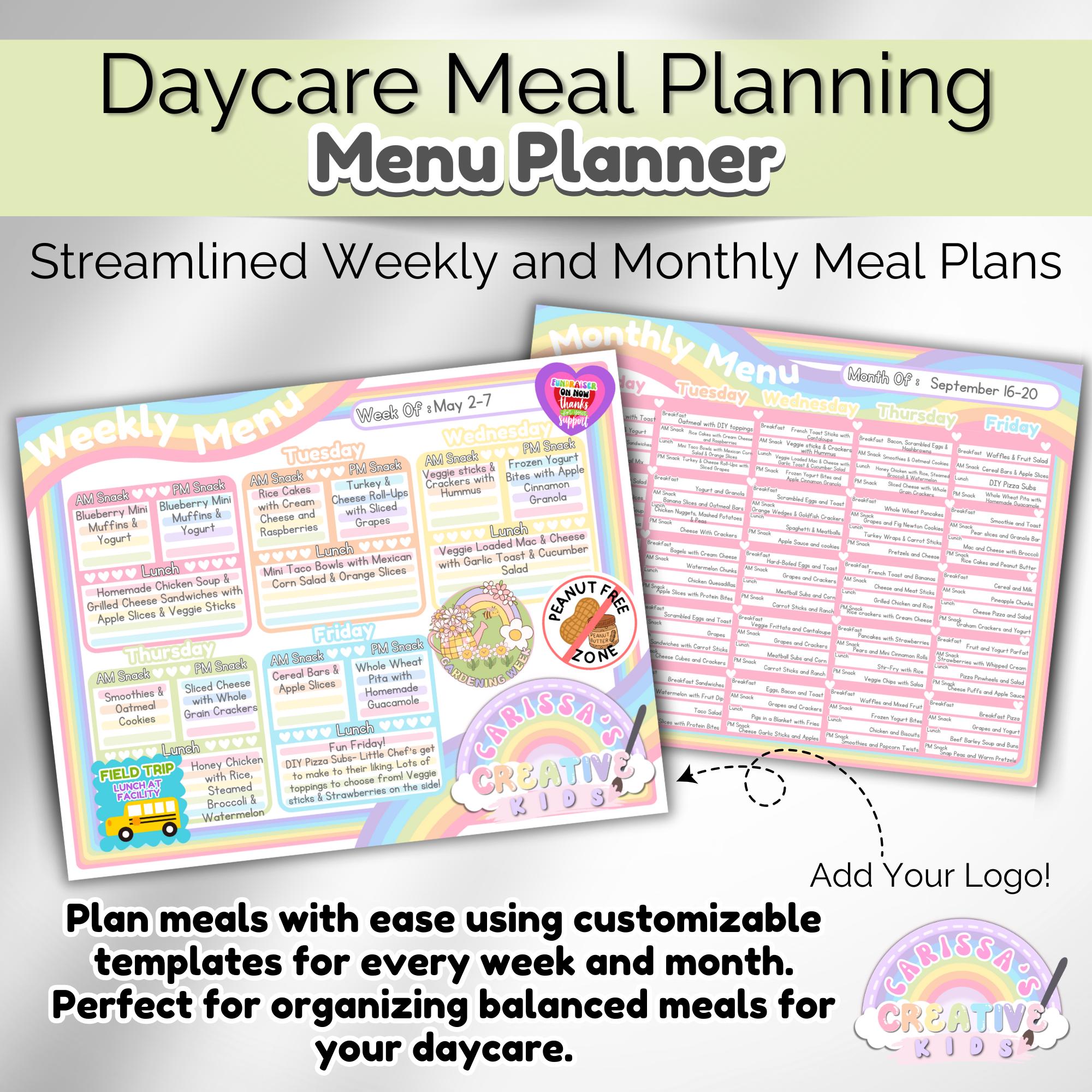 Complete Daycare Meal Planning Kit | Weekly & Monthly Menus, Recipes ...