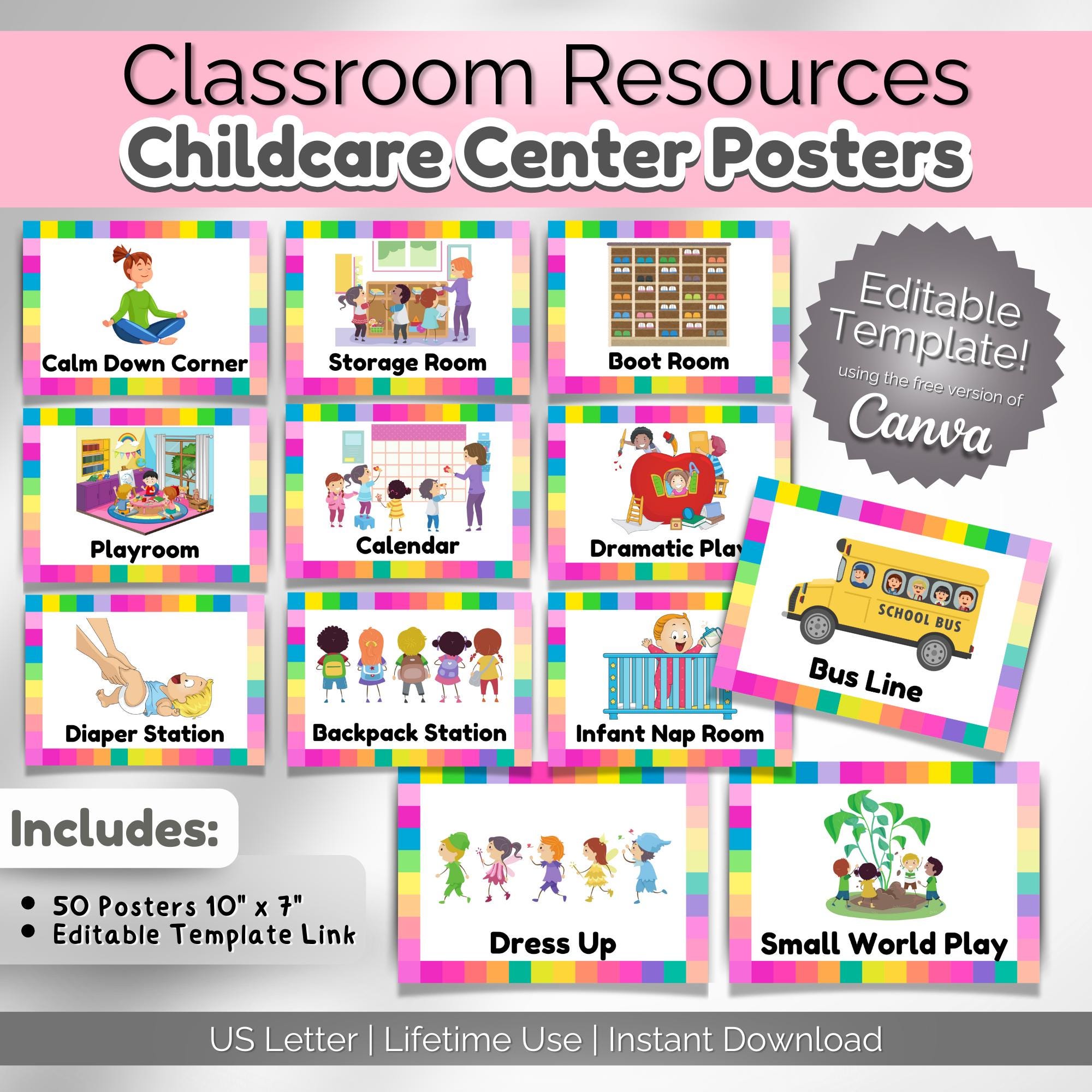 Center Signs for Daycare or Preschool classrooms | 31 PDF Printable Posters | Daycare Organizing Labels | Childcare Classroom Decor