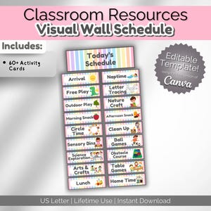 Druckbarer Tagesplaner für Kindertagesstätten, Vorschulen & Kindertagesstätten | Bearbeitbare visuelle Hinweise / Routinekarten | Organisation im Klassenzimmer