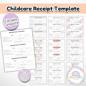 Daycare Forms- Editable Receipt Template | Daycare Tax Receipts | Receipt Template | Daycare Receipt Designs | Childcare  | Babysitter