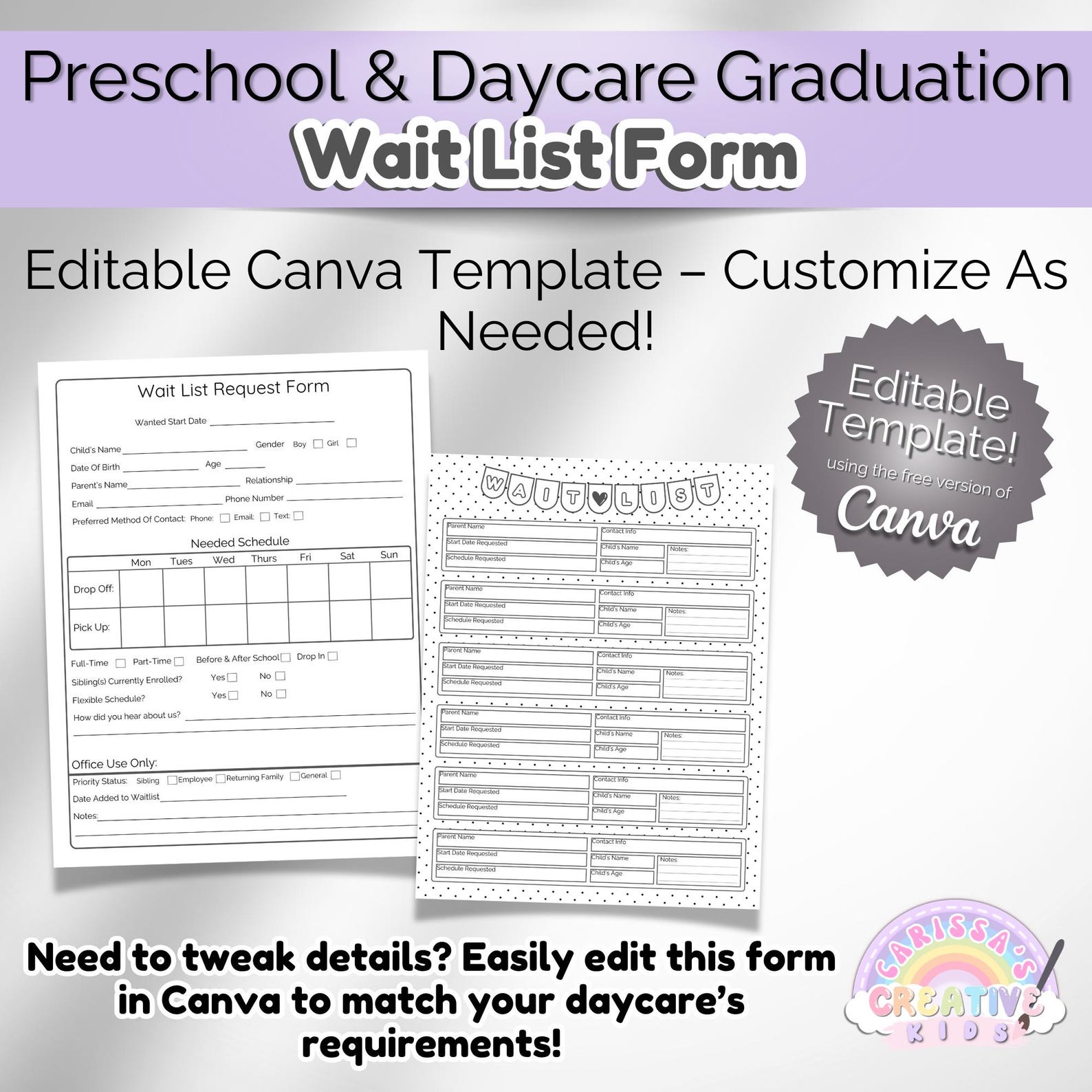 Waitlist Tracker Example Daycare Waitlist Forms Template | Preschool Classroom Management ...