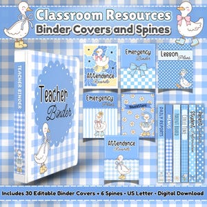 Capas e lombadas editáveis para fichários | Tema de decoração para sala de aula Silly Goose | Agenda para professores e organização de creches | Capas para diários
