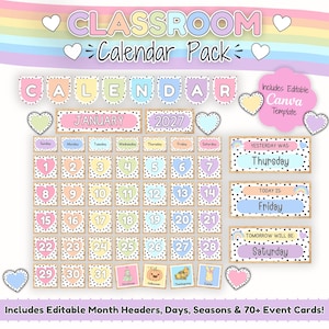 May include: A classroom calendar pack with a pastel rainbow theme. The calendar includes editable month headers, days, seasons, and over 70 event cards. The calendar displays the month of January 2027, with days of the week and dates.