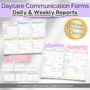 Daycare Daily Weekly Report Forms | Toddler Daily Report Daycare Log | Childcare Forms Infant Daily Report | Daycare Daily Sheets Preschool