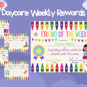 Daycare Weekly Award | Daycare Award System | Home Daycare or Daycare Center | Editable Template | Fill and Print