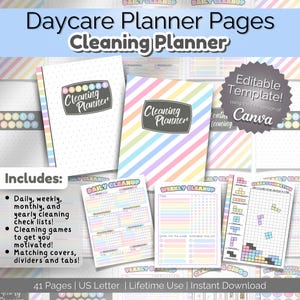 Editable Daycare Cleaning Planner | Daily Janitorial Checklist for Childcare Cleanliness | Daycare Binder Pages