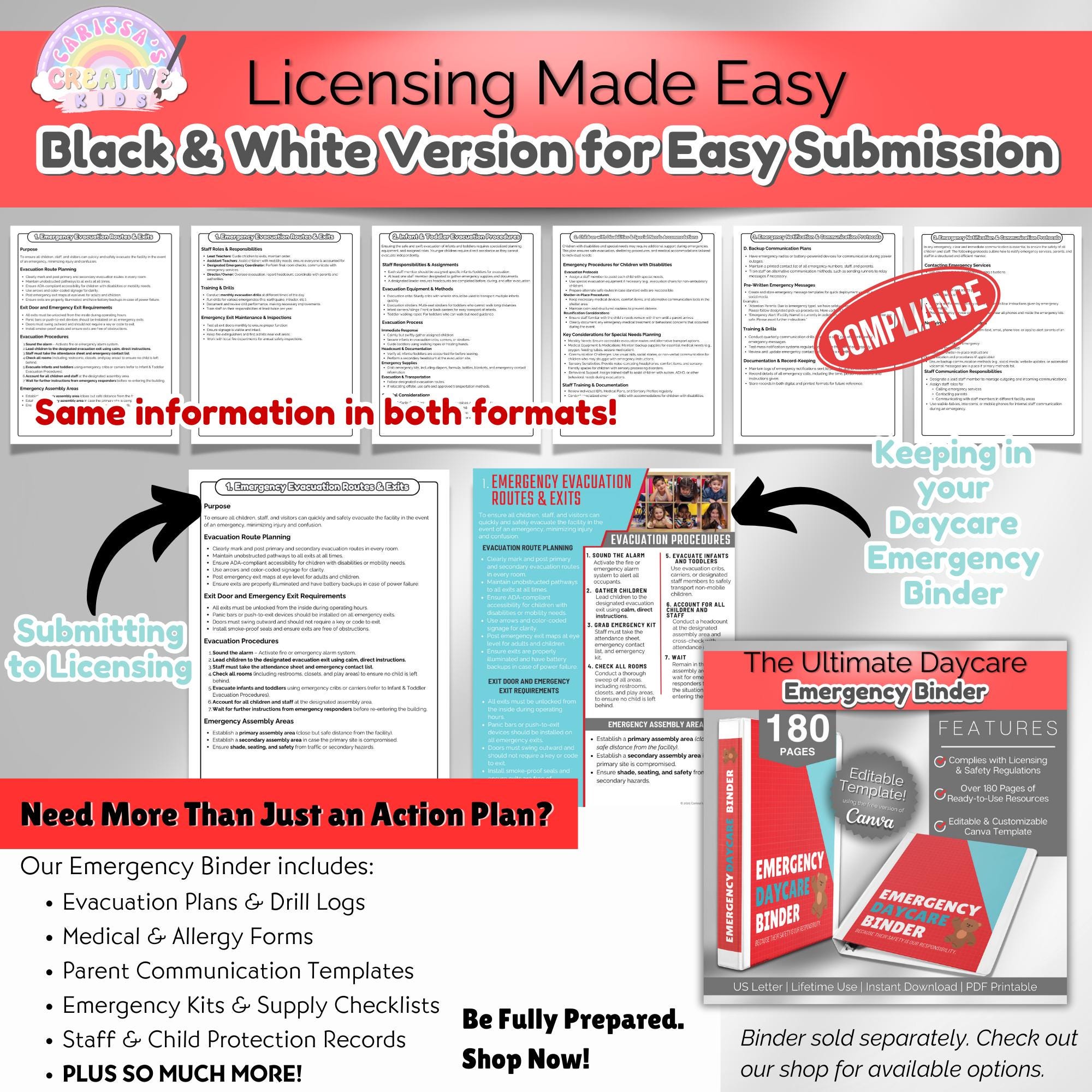 Daycare Emergency Plan | Editable Emergency Action Plan and Evacuation ...