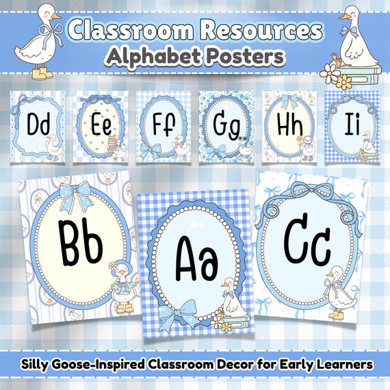 Classroom Alphabet Posters | ABC Playroom Prints Wall Decor | Daycare Classroom Theme | Preschool Vintage Farm Classroom Decor | Silly Goose