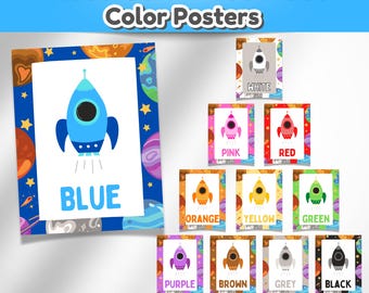 Outer Space Color Posters Classroom Decor | Preschool Daycare Posters | Playroom Wall Art | Preschool Galaxy Themed Classroom Colour Posters