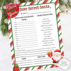 Wichtel Fragebogen Weihnachtsspiel | Feiertagsgeschenkbörse Printable Guide | Büro, Freunde, Familie, Party Briefumfrage Wunschliste