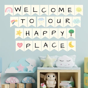 Daycare Nursery Printable Banner | Welcome to Our Happy Place | Childcare | Private Daycare | Preschool Classroom Decor | Day Care  Bedroom