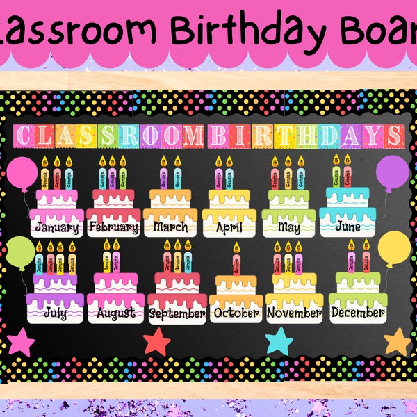 Lavagna compleanno in classe / Asilo nido / Scuola materna / Decorazione per la classe Rainbow Dot / Compleanni in classe / Banner di compleanno / Decorazione stampabile PDF
