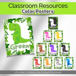 Dinosaur Theme Color Posters Daycare Classroom Decor | Prehistoric Preschool Playroom Wall Art | Dino Classroom Posters | Daycare Printables