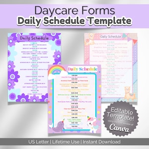 Daily Daycare Schedules | Editable | PDF Printable | 3 Designs for your Daycare, Preschool, Home Daycare or childcare center