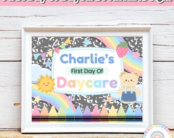Editable First Day of Daycare Sign Template, Personalized Back to School Photo Prop, Printable First Day of School, Instant Download Forms