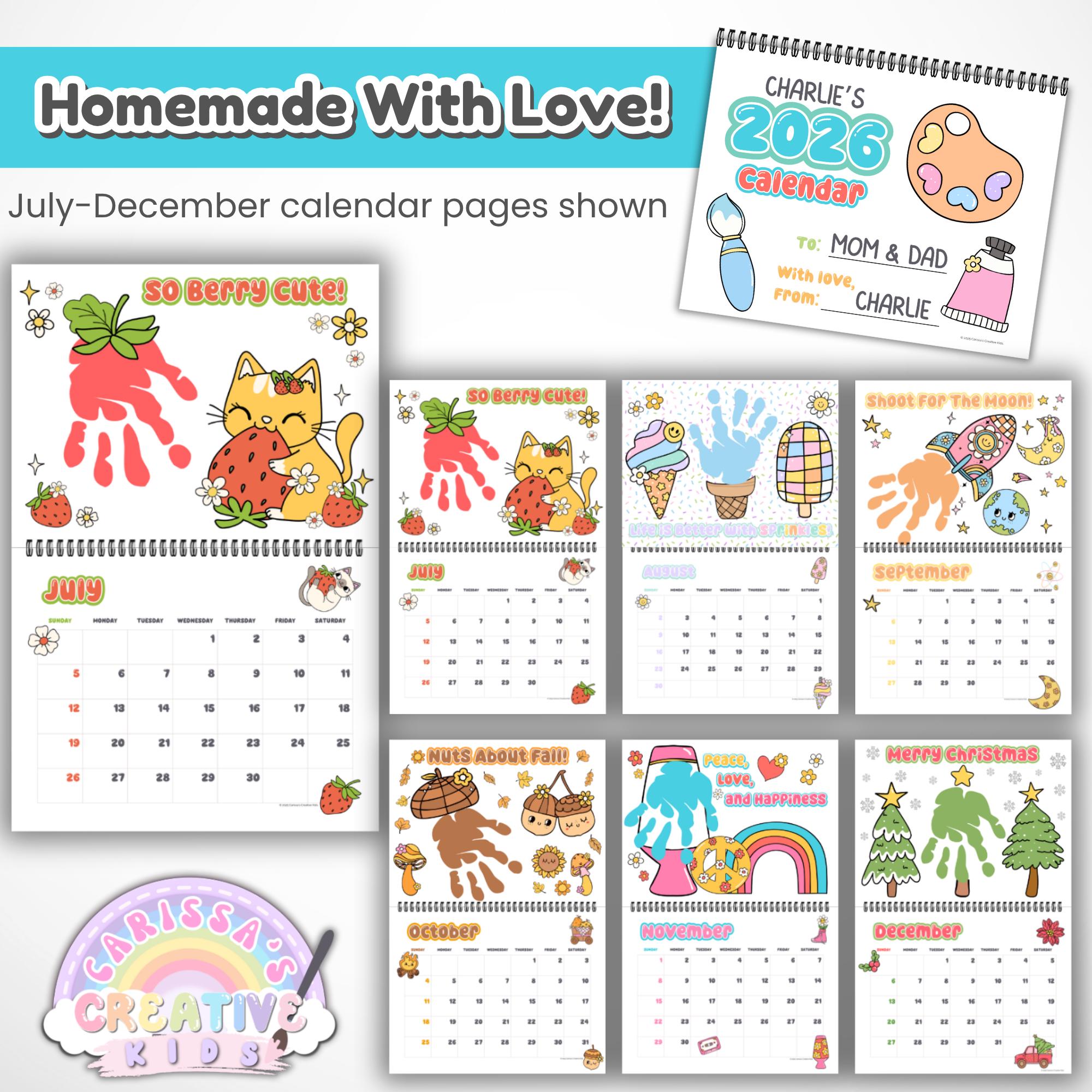 2026 Handprint Calendar for Kids – Printable Craft, Baby Keepsake ...