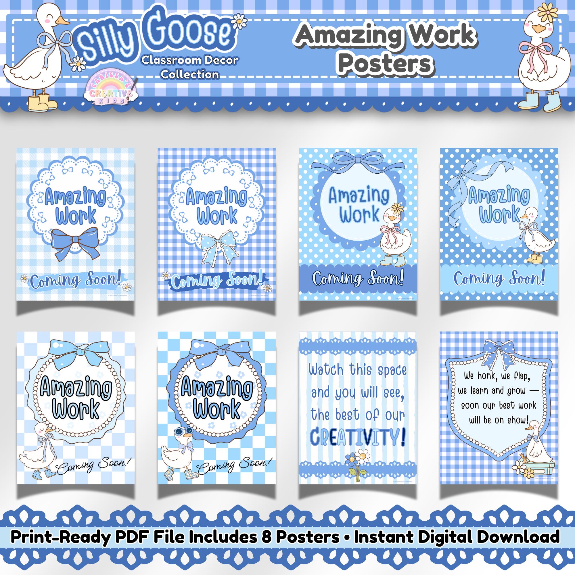 Amazing Work Coming Soon Posters • Student Work Display • Blue Gingham ...