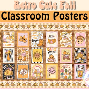 Groovy Retro Herbst Klassenzimmer Poster | Pastell Bulletin Board Kit | Vorschule | Kindertagesstätte | Herbst Klassenzimmer Dekor | Pinnwand Herbst
