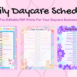 Daily Daycare Schedules | Editable | PDF Printable | 3 Designs for your Daycare, Preschool, Home Daycare or childcare center