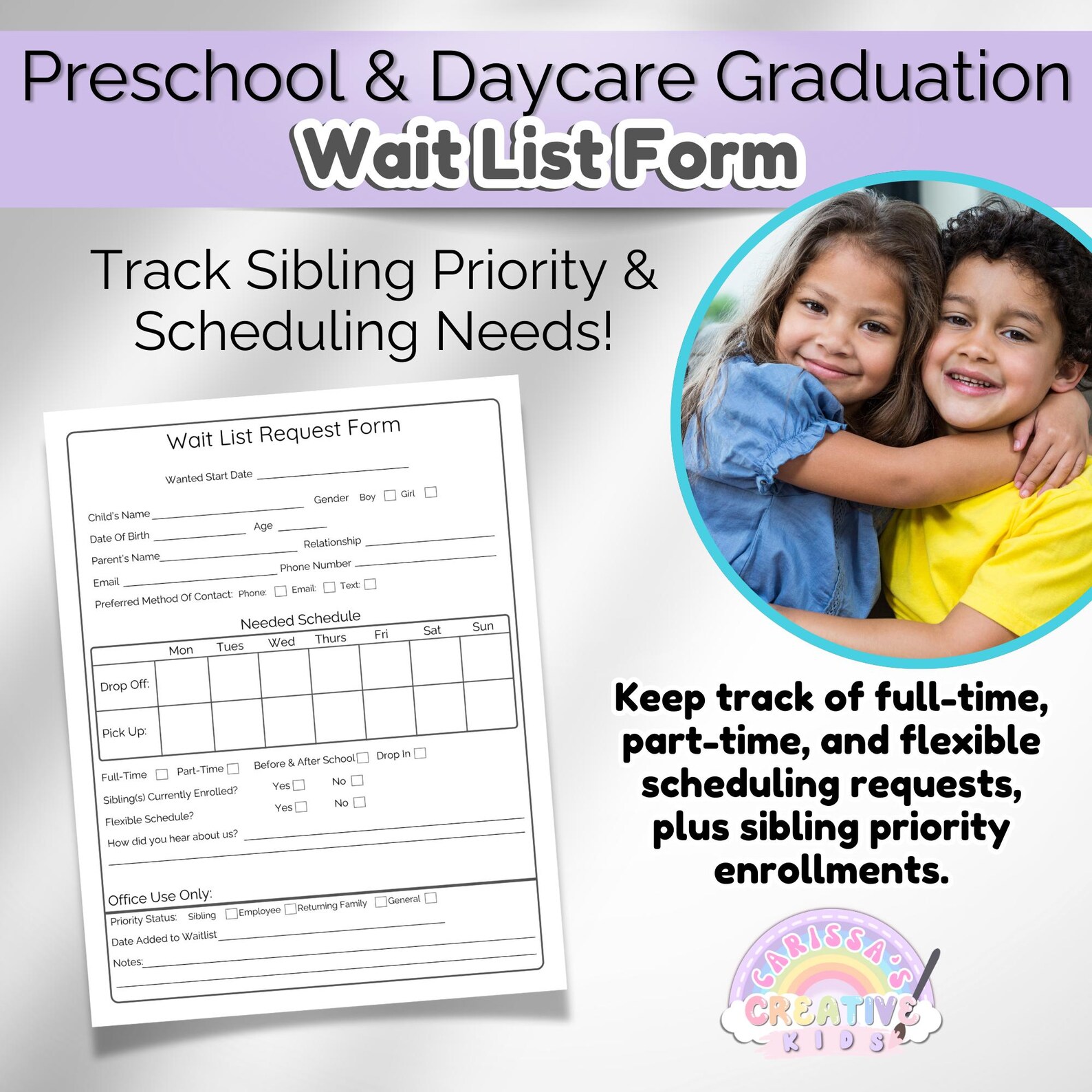Waitlist Tracker Example Daycare Waitlist Forms Template | Preschool Classroom Management ...