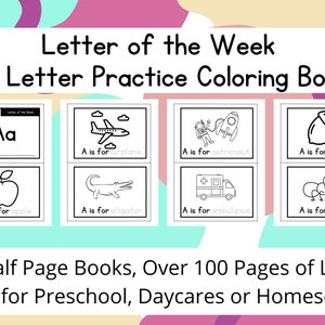 Libros para colorear del abecedario / Letra de la semana / Guardería / Preescolar / Educación en casa / Practica las letras con tus hijos / DESCARGA DIGITAL / Pre K