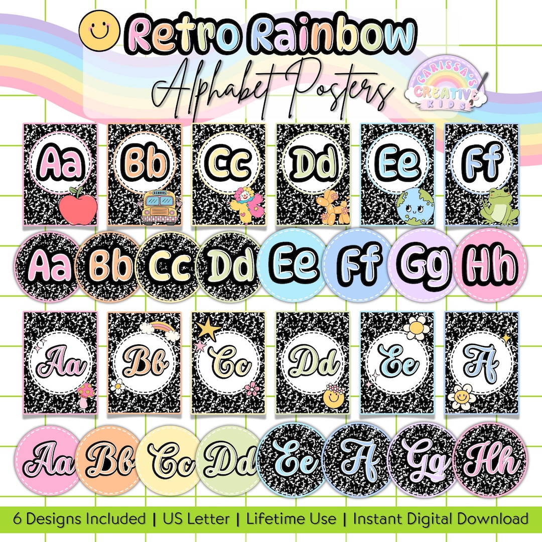 Classroom Decor Alphabet Posters | Retro Rainbow Classroom Theme ...
