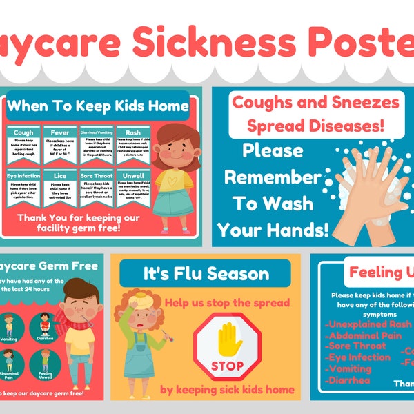 Kindertagesstätte Krankheit Poster | Sick-Policy-Poster, um Ihren Weltraum keimfrei zu halten! | Gesundheitsposter für die Kindertagesstätte | Vorschule | Home Kita