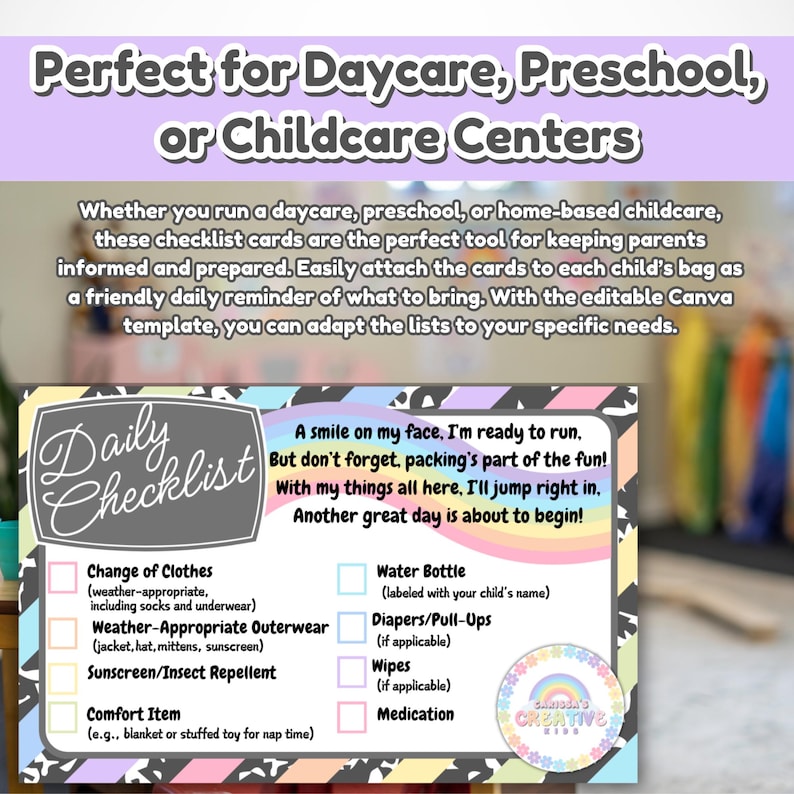 Daycare Forms Daily Check List Editable Template Organize Your