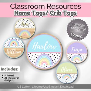 Rainbow Pastel Name Tags | Preschool, Daycare, Childcare Center, Homeschool, Teacher, Classroom, School | Playroom Decor | Crib Tags