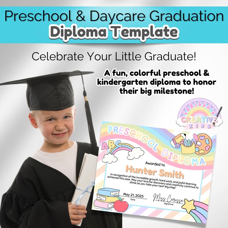 Preschool Graduation Diploma Template | Kindergarten Grad Certificate ...