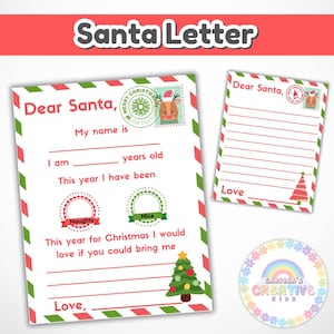 Carta imprimible a Papá Noel, plantilla de carta a Papá Noel, carta de Navidad a Papá Noel, carta a Papá Noel imprimible, carta a Papá Noel