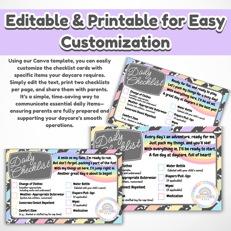 Daycare Forms Daily Check List Editable Template Organize Your